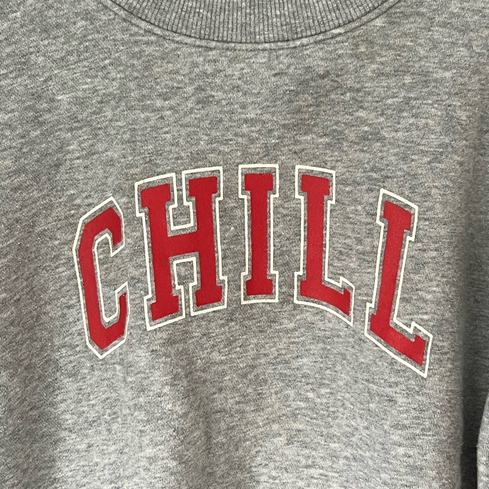BOYS Gray Sweatshirt with Red 'CHILL' Print